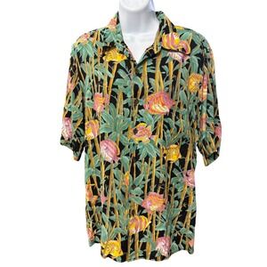 Reyn Spooner Milas Collection Hawaiian Shirt Tropical Fish Bamboo Black Men Sz S